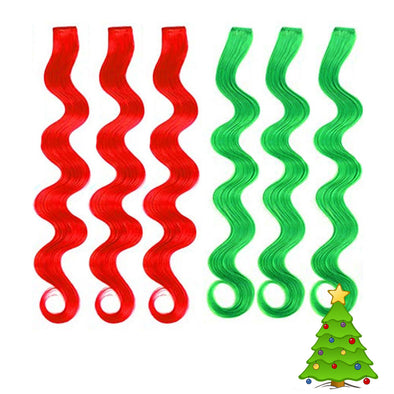 Holiday hair extensions in red and green clip-in hair extensions curled in a ringlet for girls and kids.