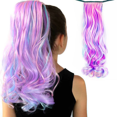Unicorn Swirl tri-color ponytail hair extensions in pastel pink, light aqua and lavender