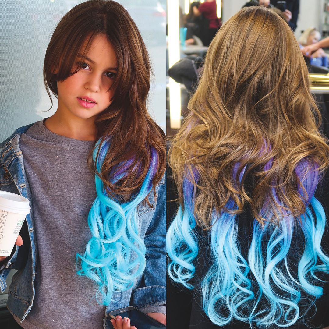 Jellybean Purple/Aqua Curly Ombre Halo Hair Extension