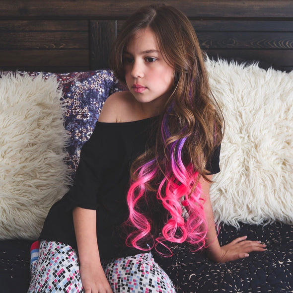 Tutti Fruity Purple/Pink Curly Ombre Halo Hair Extension