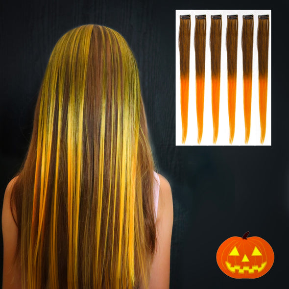 Halloween Black/Orange Ombre 6 Pack Clip-in Hair Extensions