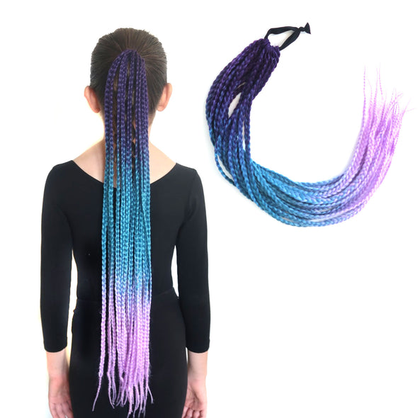 Purple, aqua blue and pastel lavender box braided ponytail extension for kids