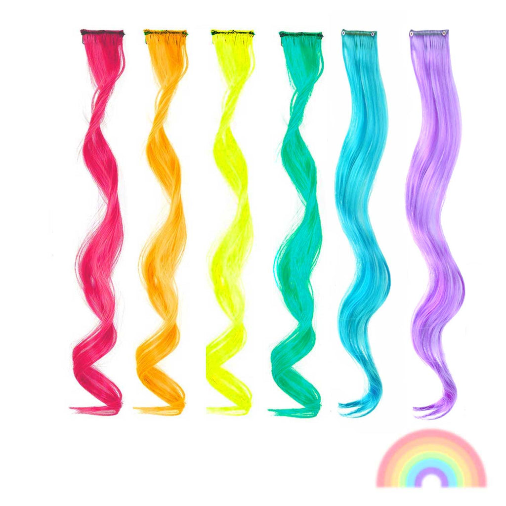 Neon Rainbow Curls 6 Pack Clip-in Hair Extensions – Magic Manes