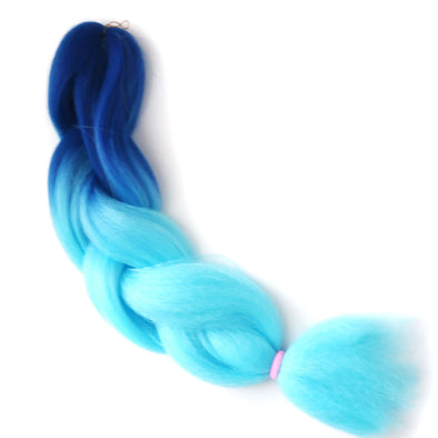 Neptune jumbo braid multi-purpose braiding hair in bright blue to light blue.