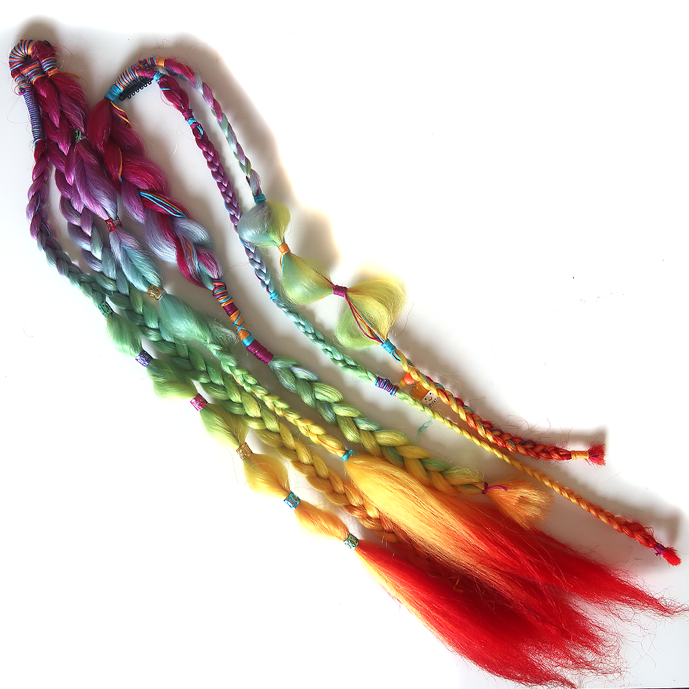 Set of Rainbow Clip-in Boho Braids for festivals , kids and teens