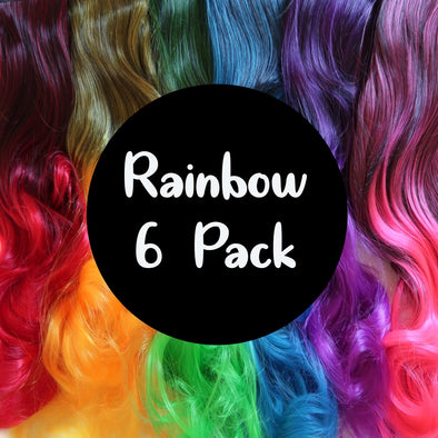 Rainbow 6 pack ponytail extensions in red, orange, green, blue, purple and pink