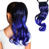 Raven dark blue to royal blue curly ombre Magic Tail ponytail extension for kids and teens